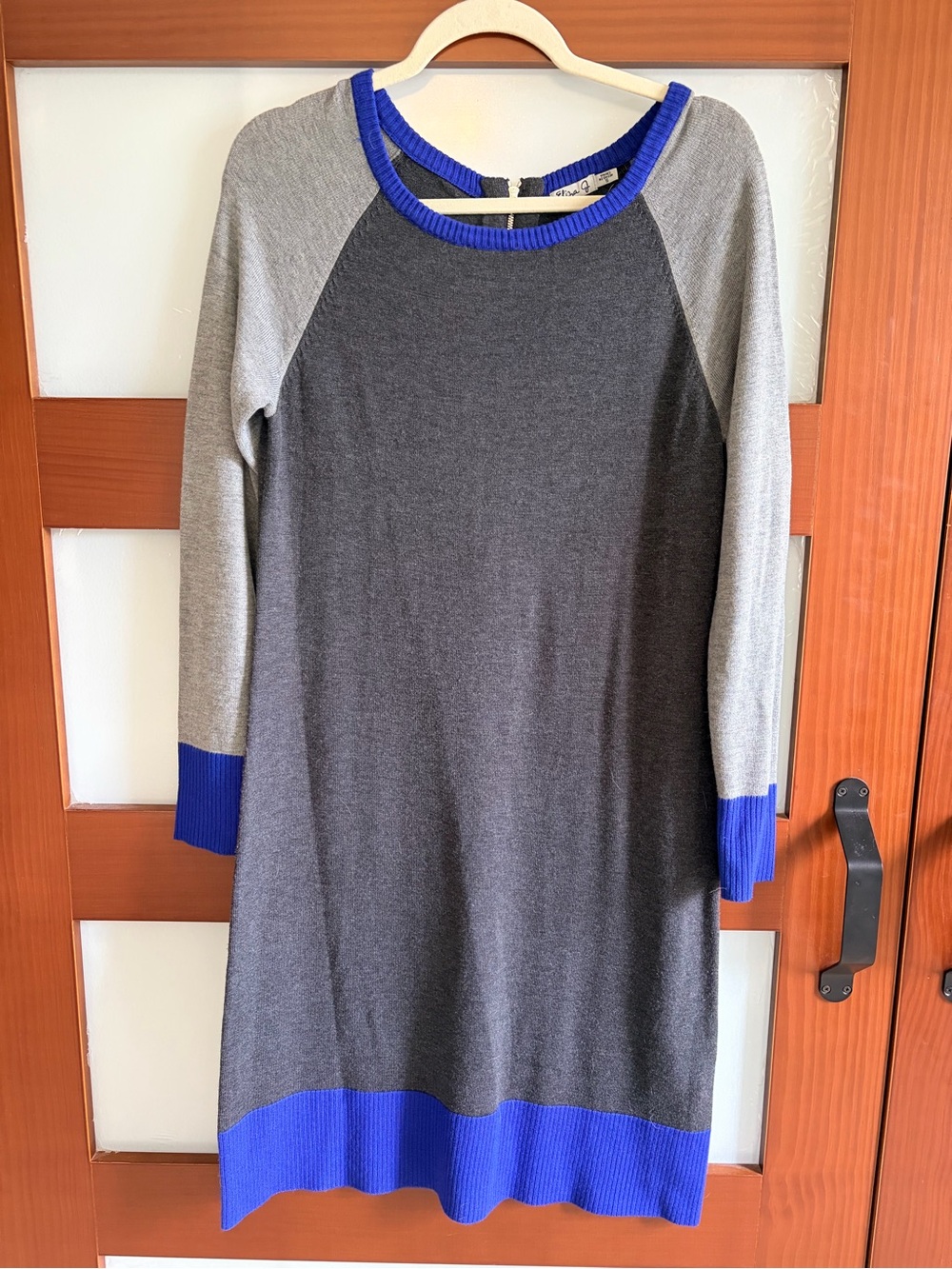 Eliza J Gray and Royal Blue Long Sleeve Knit Dress Size Small